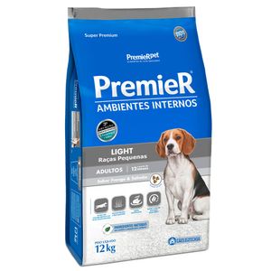 Ração Premier Ambientes Internos Ligth Para Cães Adultos de Raças Pequenas Sabor Frango e Salmão 12 kg