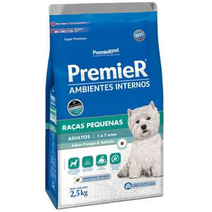 Ração Premier Ambientes Internos Para Cães Adultos de Raças Pequenas Sabor Frango e Salmão 2,5 kg