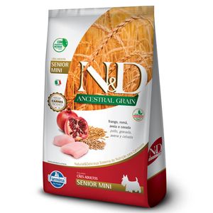 Ração Farmina N&D Ancestral Grain para Cães Sênior de porte Mini sabor Frango e Romã 2,5 kg