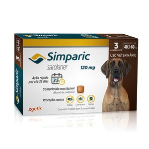 Antipulgas e Carrapatos Simparic 120 mg para Cães de 40,1 a 60 kg com 3 Comprimidos