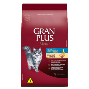 Ração GranPlus Menu Para Gatos Adultos Castrados Sabor Frango e Arroz 10,1 kg