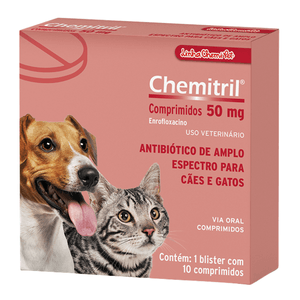 Antibiótico Chemitril para Cães e Gatos com 10 Comprimidos de 50 mg