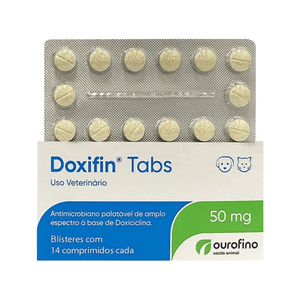 Antibiótico Doxifin Tabs para Cães e Gatos em Blister com 14 Comprimidos de 50 mg