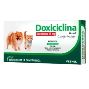 Antibiótico Doxiciclina para Cães e Gatos com 14 Comprimidos de 25 mg