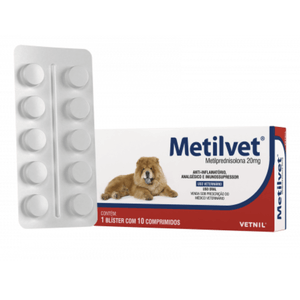 Anti-Inflamatório Metilvet para Cães e Gatos com 10 Comprimidos de 20 mg