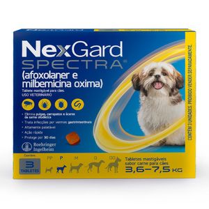Antiparasitário NexGard Spectra para Cães de 3,6 kg a 7,5 kg com 3 Tabletes