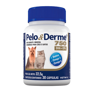 Suplemento Pelo & Derme DHA+EPA para Cães e Gatos de 750 mg com 30 Cápsulas
