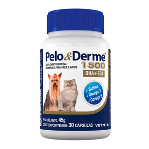 Suplemento Pelo & Derme DHA+EPA para Cães e Gatos de 1500 mg com 30 Cápsulas