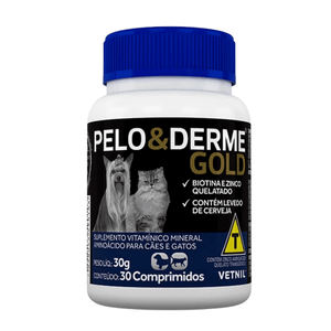 Suplemento Pelo & Derme Gold para Cães e Gatos com 30 Comprimidos