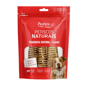 Petisco Prefere Natural Traqueia Aberta Bovina Desidratado para Cães com 3 Unidades