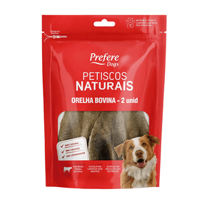 Petisco Prefere Natural Orelha Bovina Desidratado para Cães com 2 Unidades