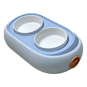 Comedouro Duplo de Cerâmica com Regulagem Azul em 500ml