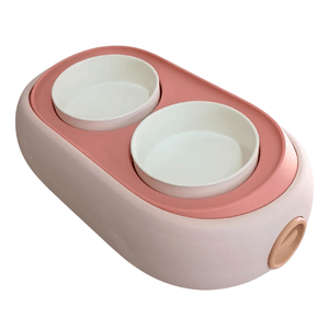 Comedouro Duplo de Cerâmica com Regulagem Rosa em 500ml