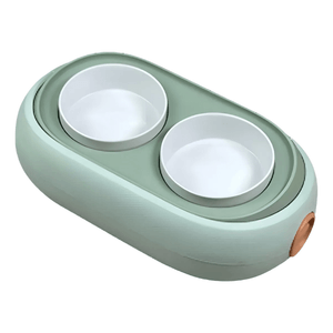 Comedouro Duplo de Cerâmica com Regulagem Verde em 500ml