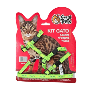 Kit Peitoral com Coleira e Guia para Gatos Verde